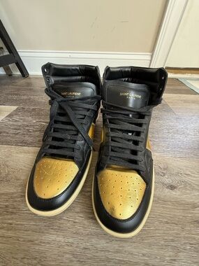 Saint Laurent Black & Gold High-Top Sneakers (Metallic Gold Accents)